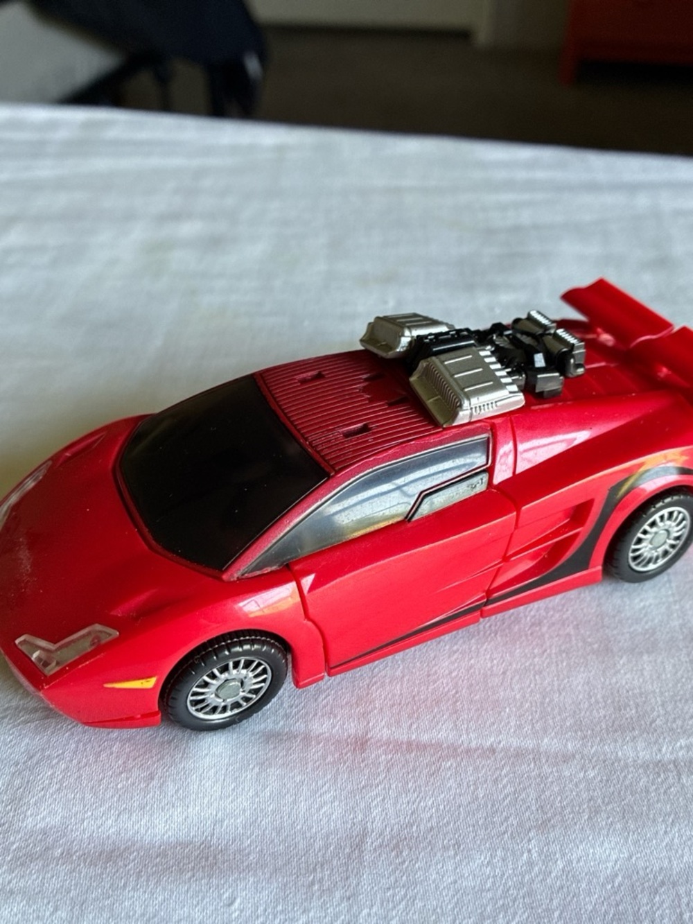 Transformer Red Sports Race Car Toy with Silver Engine Accent